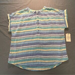 St. John's Bay Women’s Blue and Yellow Striped Tee
